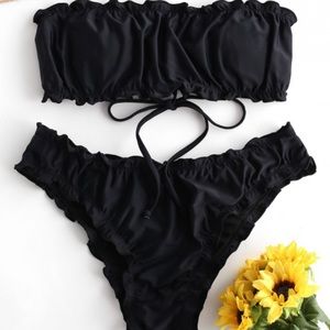 NWT- ZAFUL Lettuce Lace Up Bandeau Bikini Swimsuit
